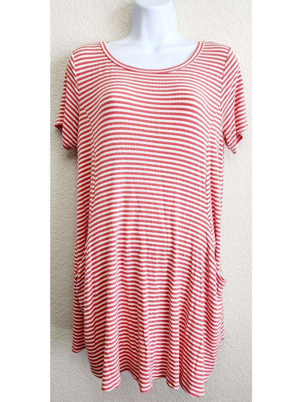 Lilypad Orange White Striped Mini Dress Front Pockets M Lightweight Stretchy